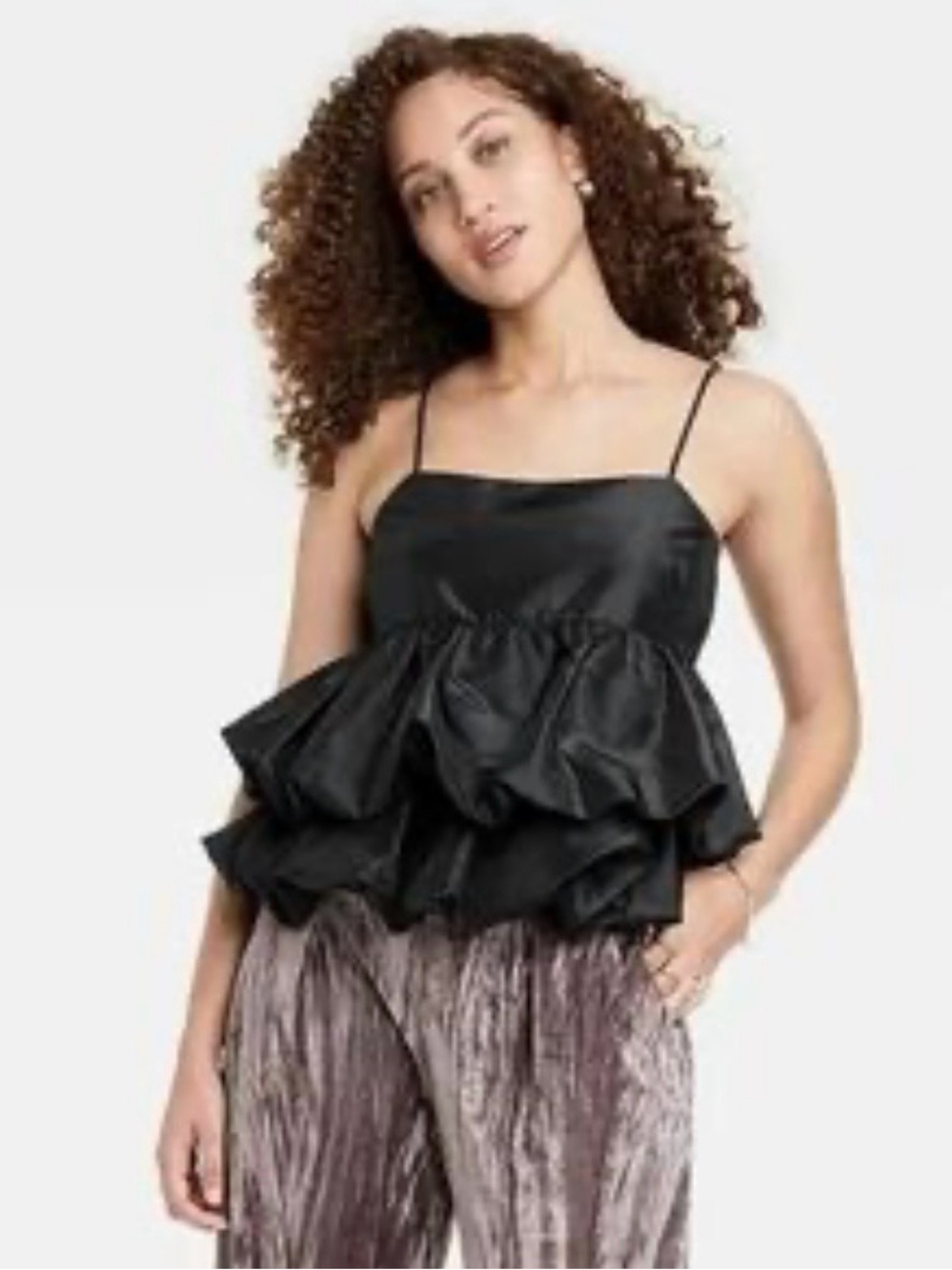 a new day Black Satin Tiered Ruffle Camisole